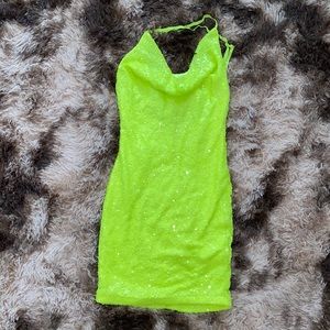 Sequined Lime Green Cowl Neck Dress